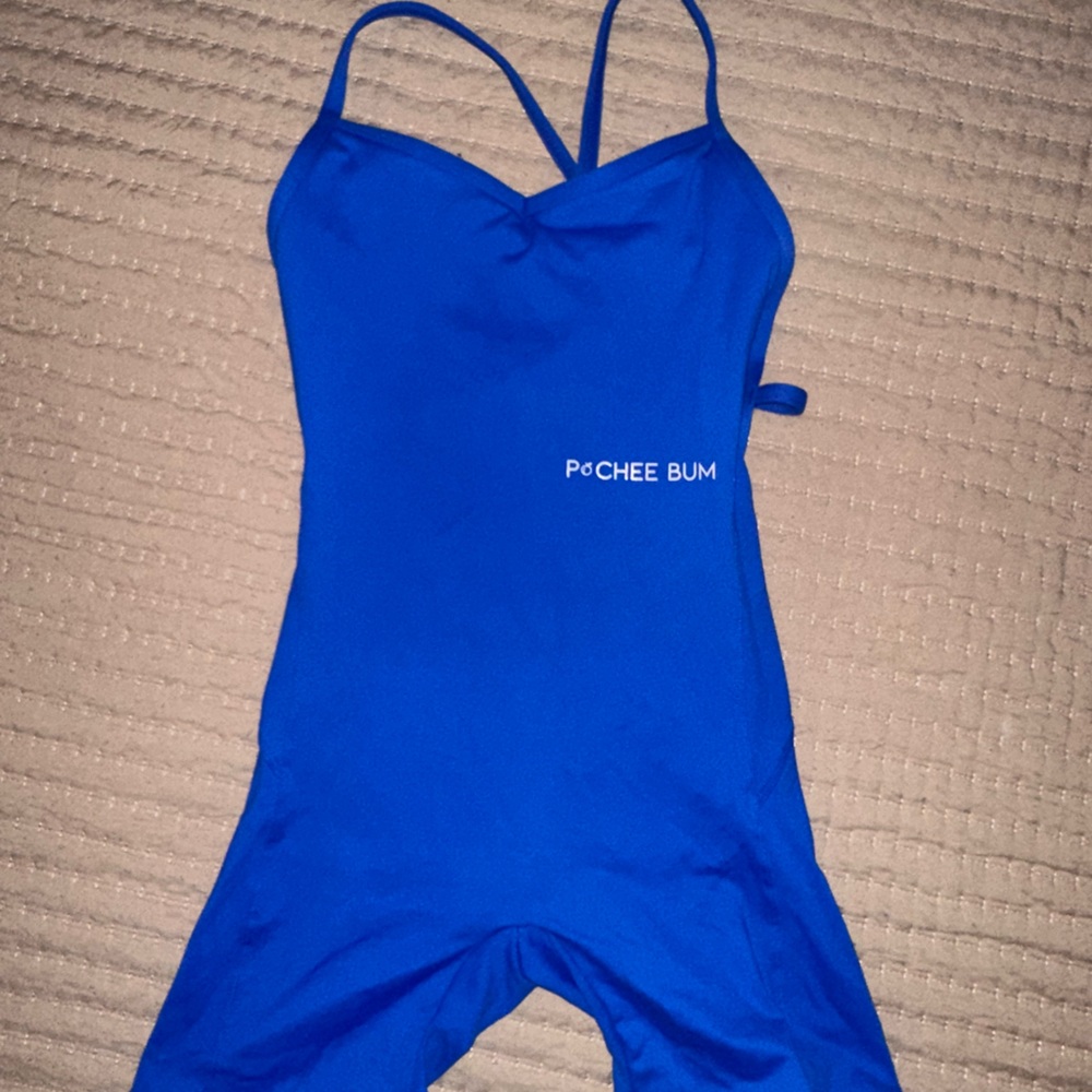Peachee Bum Blue Open Back Romper